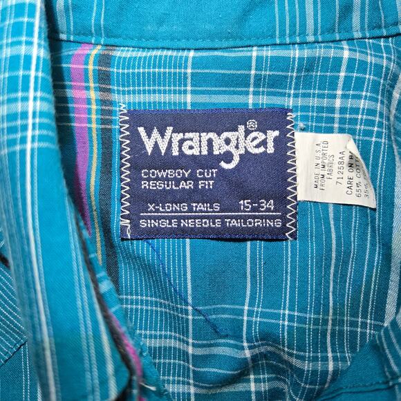Vintage Wrangler Cowboy Cut Regular Fit Button Up Long Sleeve‎ Shirt Size Medium - Picture 2 of 5
